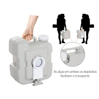 HOMCOM Sanita Portátil Sanita de 20L com Tampa para Campismo Viagem Barco Capacidade Máxima 147 kg 41,5x36,5x42 cm Cinza Claro(m-8)