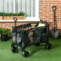 Outsunny Folding Garden Trolley, Cargo Traile on Wheels, Collapsible Camping Trolley, Outdoor Utility Wagon, Dark Grey(m-2)