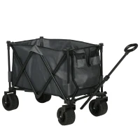 Outsunny Folding Garden Trolley, Cargo Traile on Wheels, Collapsible Camping Trolley, Outdoor Utility Wagon, Dark Grey(m-1)