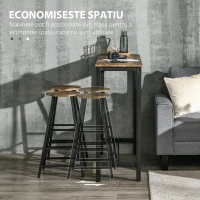 HOMCOM Set masa de bar industrial, masa dreptunghiulara pentru mic dejun cu 2 scaune, masa inalta de 3 piese si scaune pentru bucatarie, sufragerie, maro rustic(m-5)