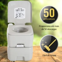 HOMCOM Sanita Portátil Sanita de 20L com Tampa para Campismo Viagem Barco Capacidade Máxima 147 kg 41,5x36,5x42 cm Cinza Claro(m-9)