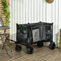 Outsunny Folding Garden Trolley, Cargo Traile on Wheels, Collapsible Camping Trolley, Outdoor Utility Wagon, Dark Grey(m-10)
