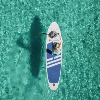 HOMCOM Prancha de paddle surf inflável com remo ajustável Almofada antideslizante e acessórios carga Máx. 120 kg 305x80x15 cm Azul Branco(m-10)