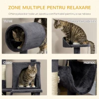 PawHut Ansamblu pentru pisici din plus si sisal cu stalpi pentru zgariat pisici, hamac, pat, tunel si minge de jucarie, 48x48x125cm, gri(m-5)