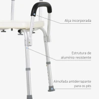 HOMCOM Cadeira para Duche Antiderrapante com Altura Ajustável 47x50x87 cm Branco(m-7)