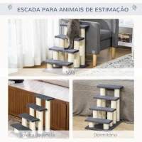 PawHut  Escadas para animais de estimação 60x42x61 cm Escadas para gatos pequenos cães mais velhos cobertura macia arranhador estável 4 degraus cinza(m-6)