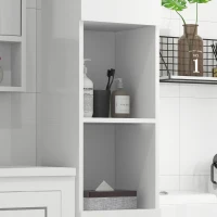 kleankin Freestanding Bathroom Cabinet, High Gloss Storage Cabinet with Doors and Adjustable Shelves, 30 x 30 x 181.5 cm, White(m-7)