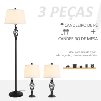 HOMCOM Conjunto de 2 Candeeiros de Mesa e Candeeiro de Pé com Ecrã de Tecido E27 Máx. 40W IP20 Ø38x158 cm e Ø30x62 cm Branco(m-5)