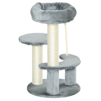 PawHut Árvore Arranhador para Gatos Ø40x65 cm com Cama Plataformas em Pelúcia Corda Suspensa e Poste com Corda de Sisal Cinza(m-10)