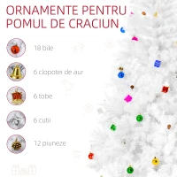 HOMCOM Brad de Crăciun 180 cm con 930 Ramuri Împodobit, Alb(m-4)