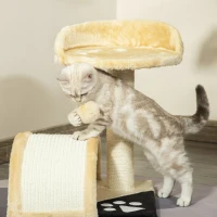 PawHut Árvore Arranhador para Gatos de 2 Níveis com Poste e Tapete de Arranhar Cama e Bola Suspensa 35,5x37x46 cm Bege(m-7)