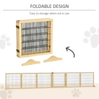 PawHut Wooden Pet Gate, Freestanding Dog Safety Barrier with Two Support Feet - Natural Tone(m-6)