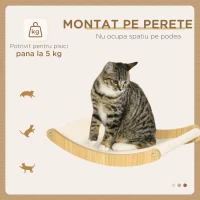 PawHut Raft pentru pisici din PAL si panza pentru odihna si joaca, montat pe perete 44,5x33x9 cm, culoare stejar(m-4)