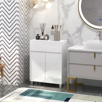 kleankin Freestanding Bathroom Cabinet, High Gloss Storage Cabinet with Doors and Adjustable Shelf, 60 x 30 x 80 cm, White(m-10)