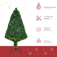 HOMCOM Brad de Crăciun cu Fribră Optică și Suport din PVC Foarte Des 120cm(m-4)