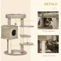 PawHut Ansamblu de pisici cu stalpi din sisal, patut, casuta de joaca, platforme si mingi, 55x55x94cm, maro(m-5)