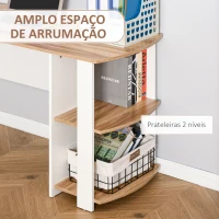HOMCOM Secretária de Canto Mesa de Computador para Escritório Casa em Forma de L com Prateleiras 136x130x72 cm Branco e Madeira(m-4)