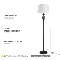 HOMCOM Conjunto de 2 Candeeiros de Mesa e Candeeiro de Pé com Ecrã de Tecido E27 Máx. 40W IP20 Ø38x158 cm e Ø30x62 cm Branco(m-7)