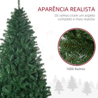 HOMCOM Árvore de Natal 180 cm com 1000 Ramos de PVC e Suporte de Aço Decoração de Natal para Interior Verde(m-5)
