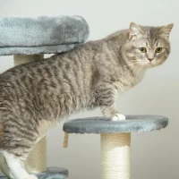 PawHut Árvore Arranhador para Gatos Ø40x65 cm com Cama Plataformas em Pelúcia Corda Suspensa e Poste com Corda de Sisal Cinza(m-8)
