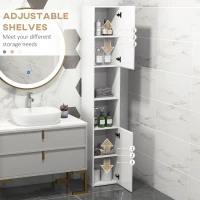 kleankin Freestanding Bathroom Cabinet, High Gloss Storage Cabinet with Doors and Adjustable Shelves, 30 x 30 x 181.5 cm, White(m-5)