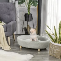 PawHut Sofá Cama para Animais de Estimação com Almofada Acolchoada Amovível Pernas de Madeira Bordas Elevadas 81x61x24 cm Cinza(m-2)