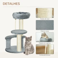PawHut Árvore Arranhador para Gatos Ø40x65 cm com Cama Plataformas em Pelúcia Corda Suspensa e Poste com Corda de Sisal Cinza(m-5)