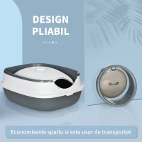 PawHut Litier pentru pisici 5 kg max cu paleta si deodorant incluse, design si maner pliabil, PP si ABS, 52x41x38 cm, alb si gri(m-7)