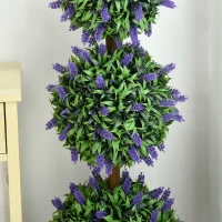 HOMCOM Set of 2 Artificial Plants, Lavender Flowers Ball Trees with Pot, for Home Indoor Outdoor Decor, 110cm(m-8)