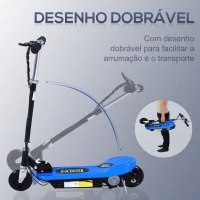 HOMCOM Trotinete Elétrica Dobrável para Crianças e Adolescentes acima de 7 Anos Velocidade de 10km/h Trotinete Elétrica com Guiador Ajustável e Freios Carga Máxima 50kg 78x37x89-95cm Azul(m-5)