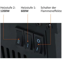 HOMCOM Elektrokamin mit Heizung, elektrischer Kamin mit LED Flammeneffekt, 600/1200 W Dekokamin, elektrisch Kaminfeuer Kaminofen, Schwarz(m-5)