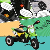 HOMCOM Mota para Crianças acima de 18 Meses Mota a Pedais para Crianças com 3 Rodas Luzes e Sons Realistas 71x40x51 cm Verde(m-6)