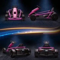 HOMCOM 24V Electric Go Kart for Kids, Drift Ride-On Racing Go Kart with 2 Speeds, for Boys Girls Aged 8-12 Years Old, Pink(m-7)