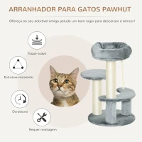 PawHut Árvore Arranhador para Gatos Ø40x65 cm com Cama Plataformas em Pelúcia Corda Suspensa e Poste com Corda de Sisal Cinza(m-4)