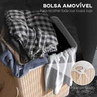 HOMCOM Cesto de Roupa de Bambu Dobrável Cesto para Roupa Suja com Tampa e Bolsa Amovível 40x30x60 cm Bambu(m-5)