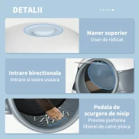 PawHut Litier pentru pisici 5 kg max cu paleta si deodorant incluse, design si maner pliabil, PP si ABS, 52x41x38 cm, alb si gri(m-8)