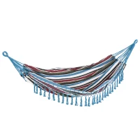 Outsunny Cama de Rede Dupla Portátil de Algodão 285x150cm com Bolsa de Transporte para Exterior Pátio Jardim Praia Campismo Carga Máxima 180kg Multicor(m-1)