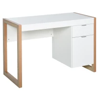 HOMCOM Mesa de Computador com Gaveta Armário Pés em Forma Retangular112,5x50x75,5 cm Branco e Madeira(m-10)
