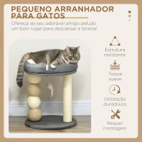 PawHut Arranhador para Gatos Pequeno Centro de Atividades para Gatos com Cama 4 Bolas e Postes de Sisal Ø40x48 cm Cinza e Bege(m-4)