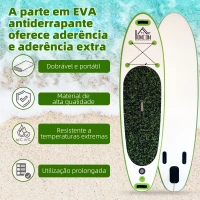 HOMCOM Prancha de Paddle Surf com Remo Ajustável 160-210cm Barbatana Removível Bolsa de Transporte Bomba de Insuflar 305x76x10cm Verde(m-6)