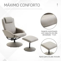 HOMCOM Poltrona Relax Reclinável até 145° com Banco de Apoio para os Pés Poltrona Giratória 360° Estofada em PU e Estrutura de Aço 78x67x98cm Cinza(m-5)
