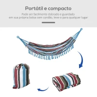 Outsunny Cama de Rede Dupla Portátil de Algodão 285x150cm com Bolsa de Transporte para Exterior Pátio Jardim Praia Campismo Carga Máxima 180kg Multicor(m-6)