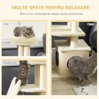 PawHut Ansamblu de pisici, Centrul de activitati pentru pisici, jucarie din lemn, turn cu pat pentru pisici, jucarie cu bila agatata, bej(m-4)