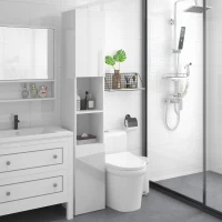 kleankin Freestanding Bathroom Cabinet, High Gloss Storage Cabinet with Doors and Adjustable Shelves, 30 x 30 x 181.5 cm, White(m-10)