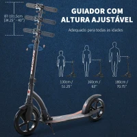 HOMCOM Trotinete dobrável de alumínio para crianças acima de 14 anos altura ajustável de 87-101 cm com 2 Rodas Grandes Travagem Carga 100 kg Preto(m-5)
