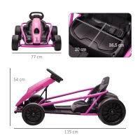 HOMCOM 24V Electric Go Kart for Kids, Drift Ride-On Racing Go Kart with 2 Speeds, for Boys Girls Aged 8-12 Years Old, Pink(m-3)