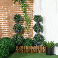 HOMCOM Set of 2 Artificial Plants, Lavender Flowers Ball Trees with Pot, for Home Indoor Outdoor Decor, 110cm(m-10)