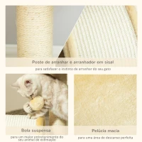 PawHut Árvore Arranhador para Gatos de 2 Níveis com Poste e Tapete de Arranhar Cama e Bola Suspensa 35,5x37x46 cm Bege(m-4)
