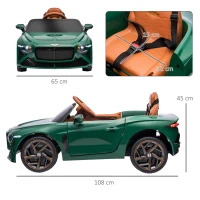 HOMCOM Bentley Bacalar Licensed 12V Kids Electric Car, with Remote Control, Horn, Lights, Music, Suspension Wheels, Green(m-3)