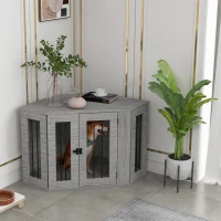 PawHut 2 in 1 Dog Crate Furniture Side Table, with Cushion, 104 x 55 x 63cm - Grey(m-2)